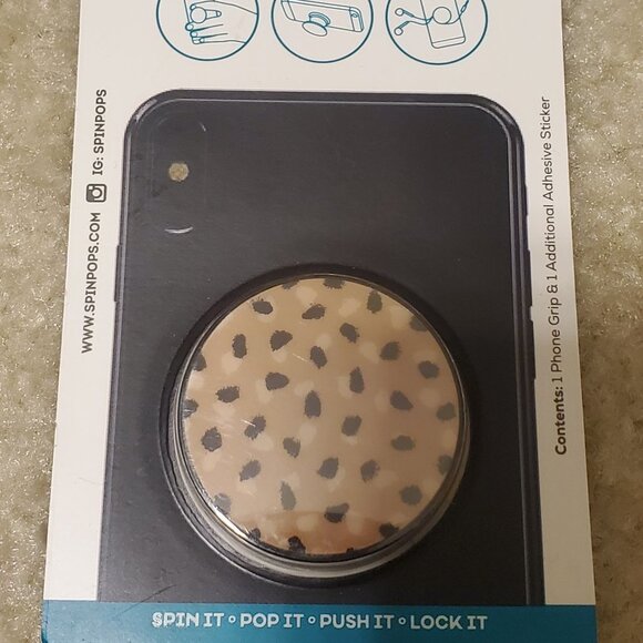 Spinpop phone grip & stand, series 10- brown and black dots - Picture 1 of 2